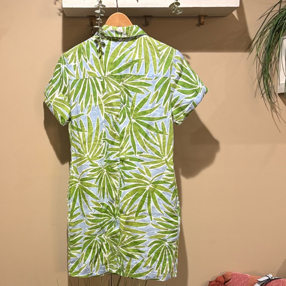 Sigrid Olsen Blue and Green Leaf Pattern Dress